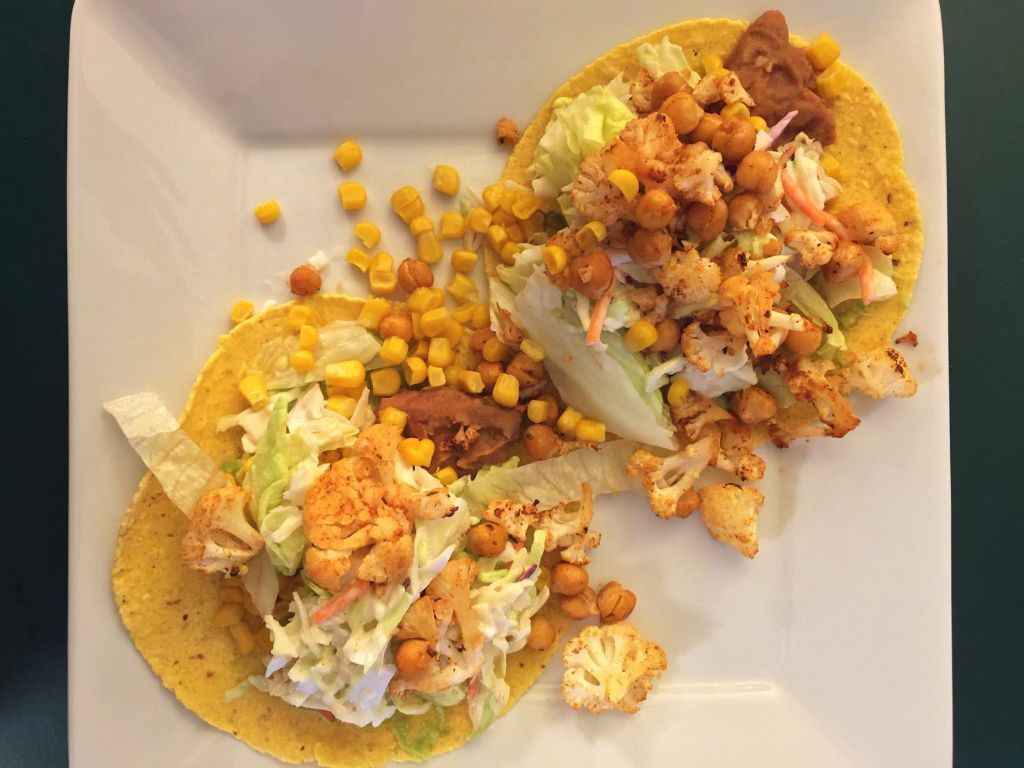 BBQ Cauliflower & Chickpea Tacos w Creamy Lime&nbsp;Slaw