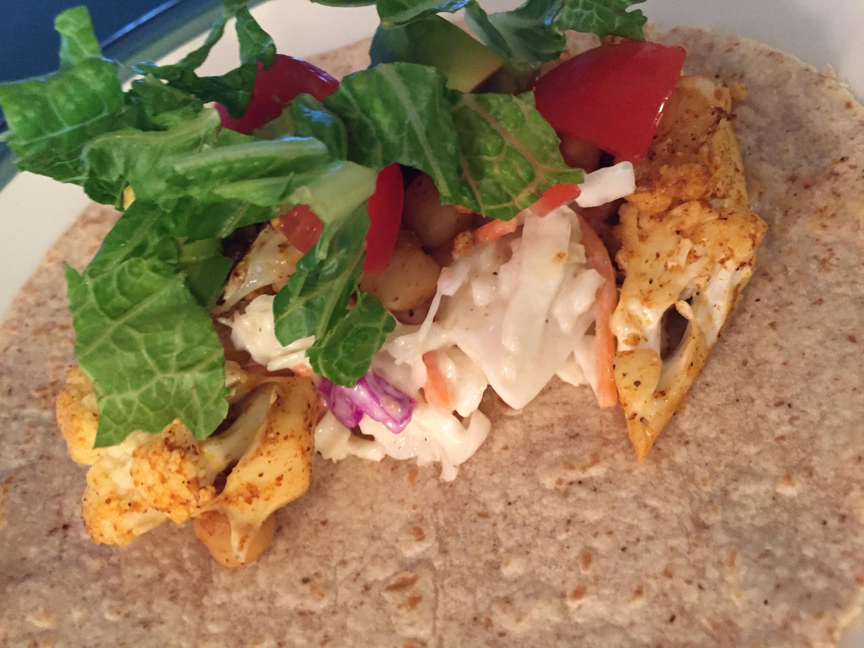 BBQ Cauliflower&amp;Chickpea Tacos w Creamy Lime Slaw