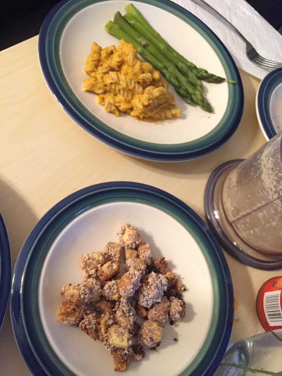 Crispy Tofu Nuggets w Creamy Sweet Potato Mac &amp; Cheese