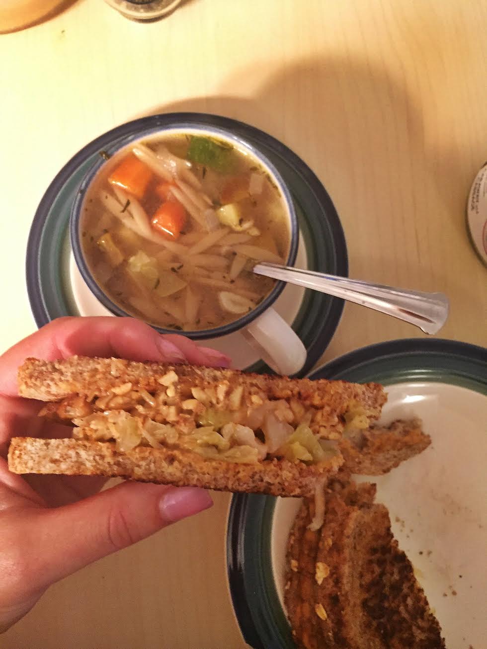Tempeh Reuben Sandwich w Lemon Orzo Soup Insta