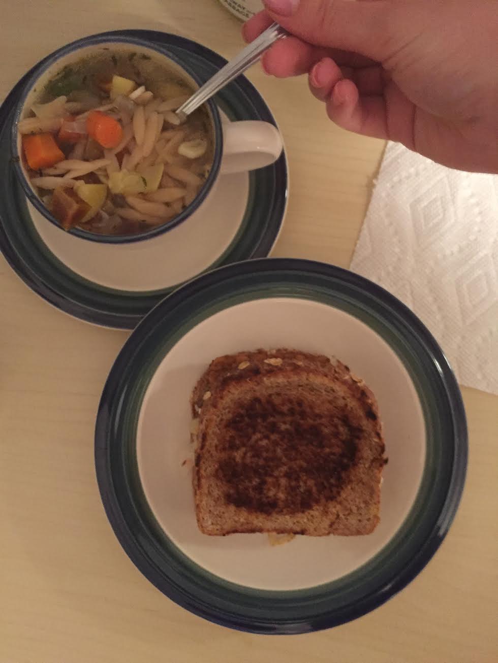 Tempeh Reuben Sandwich w Lemon Orzo Soup